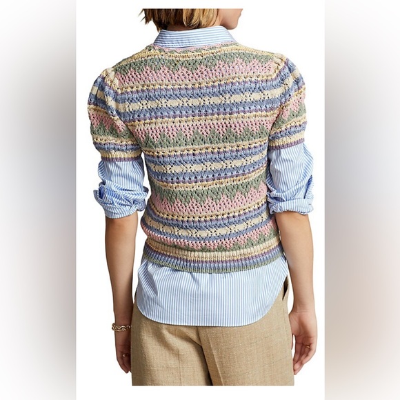 polo ralph lauren Polo Ralph Lauren Pointelle Short Sleeve Sweater L - Picture 2 of 5